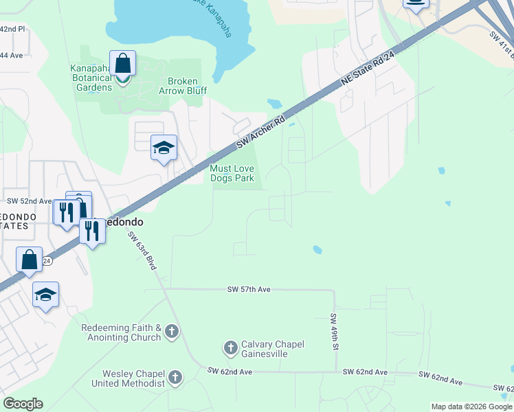 map of restaurants, bars, coffee shops, grocery stores, and more near 5319 Southwest 51st Avenue in Gainesville