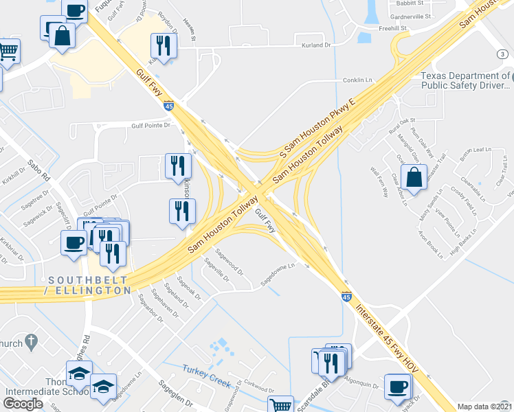 map of restaurants, bars, coffee shops, grocery stores, and more near Fairmont Pkwy in Houston