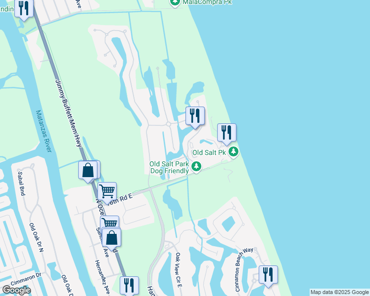 map of restaurants, bars, coffee shops, grocery stores, and more near 301 Ocean Crest Drive in Palm Coast
