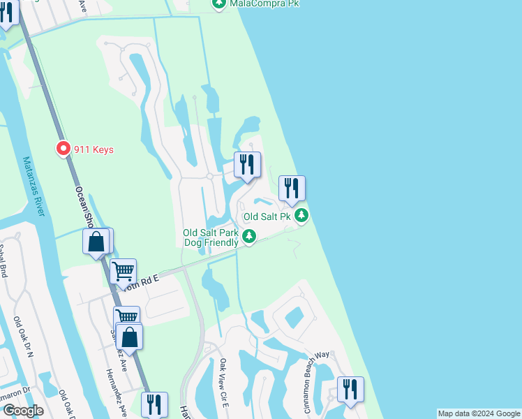 map of restaurants, bars, coffee shops, grocery stores, and more near 200 Ocean Crest Drive in Palm Coast