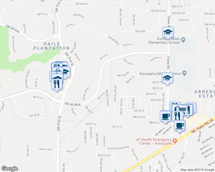 map of restaurants, bars, coffee shops, grocery stores, and more near 8068 Southwest 83 Terrace in Gainesville