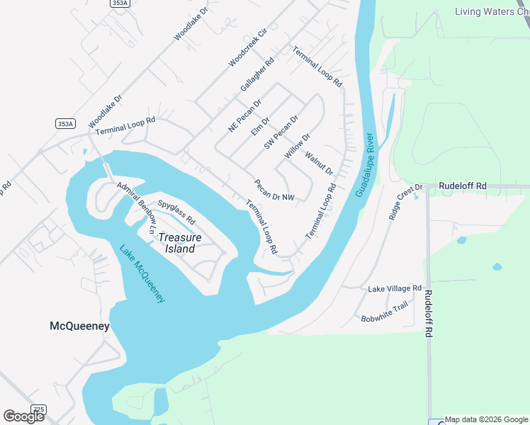 map of restaurants, bars, coffee shops, grocery stores, and more near 1713 Terminal Loop Road in McQueeney