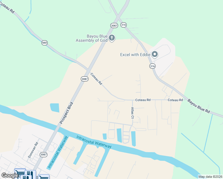 map of restaurants, bars, coffee shops, grocery stores, and more near 1200 Coteau Road in Houma