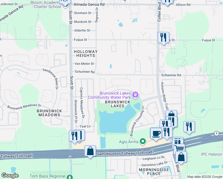 map of restaurants, bars, coffee shops, grocery stores, and more near 3703 Frostdale Lane in Houston