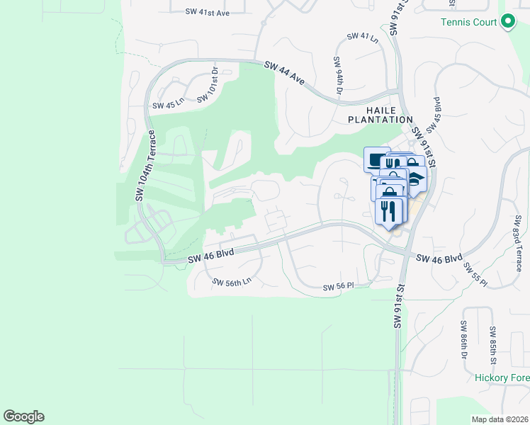map of restaurants, bars, coffee shops, grocery stores, and more near 9788 Southwest 52nd Road in Gainesville