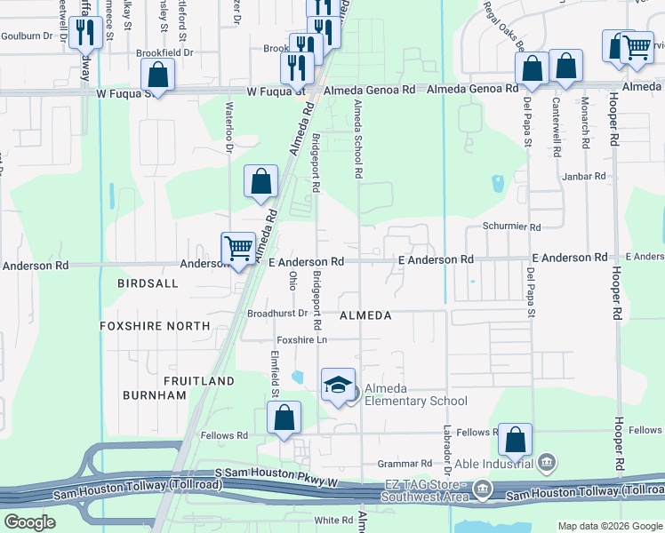 map of restaurants, bars, coffee shops, grocery stores, and more near 13911 India Street in Houston