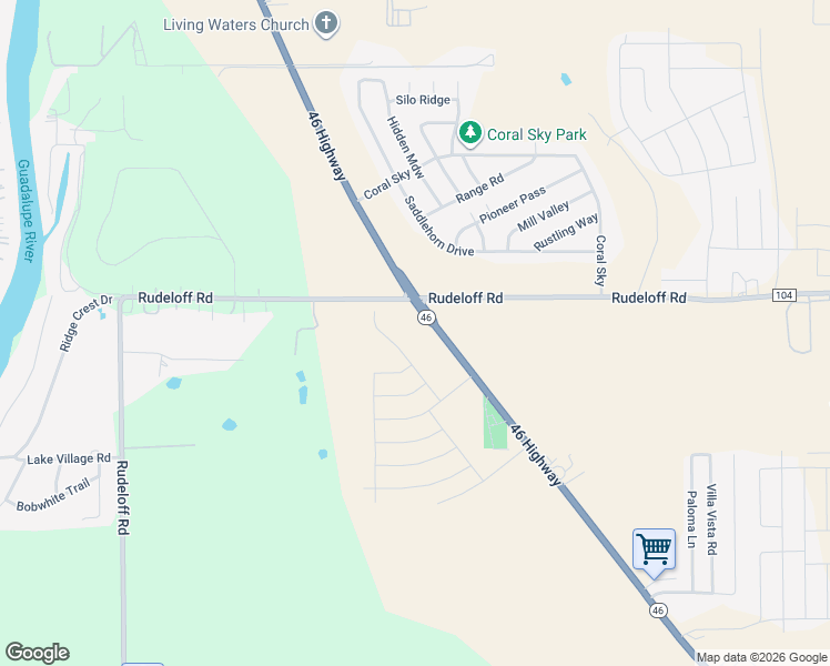 map of restaurants, bars, coffee shops, grocery stores, and more near 2998 Texas 46 in Seguin