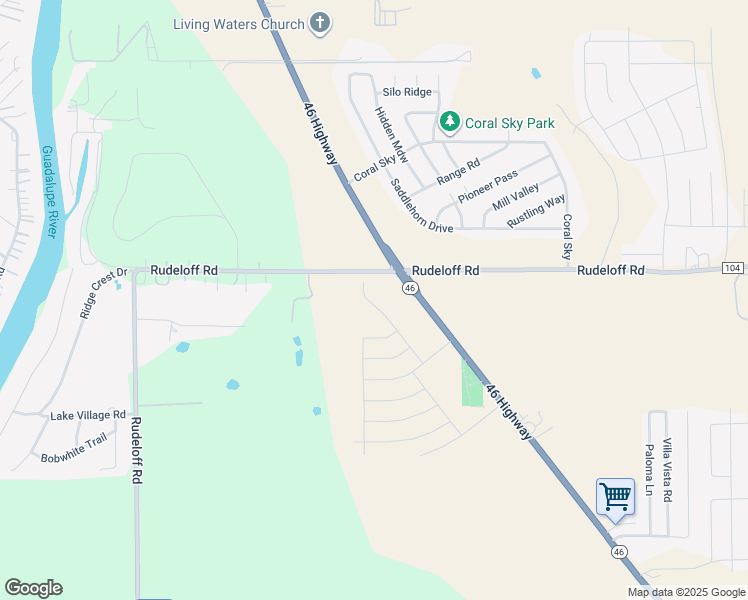 map of restaurants, bars, coffee shops, grocery stores, and more near 1795-1841 County Road 104 in Seguin