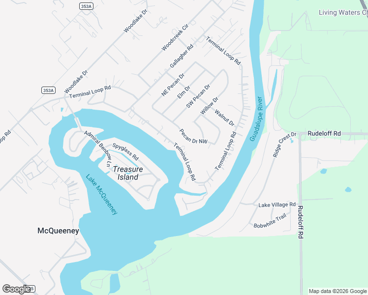 map of restaurants, bars, coffee shops, grocery stores, and more near 1611 Pecan Drive Northwest in McQueeney