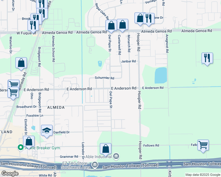 map of restaurants, bars, coffee shops, grocery stores, and more near East Anderson Road & Del Papa Street in Houston