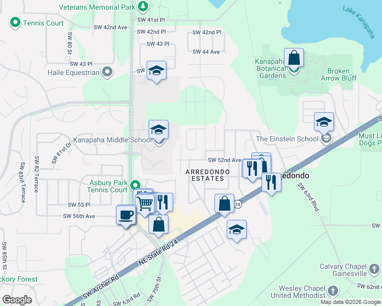 map of restaurants, bars, coffee shops, grocery stores, and more near 5024 Southwest 69th Terrace in Gainesville