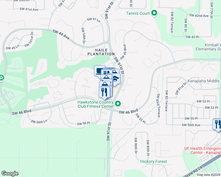 map of restaurants, bars, coffee shops, grocery stores, and more near 5204 Southwest 91 Terrace in Gainesville