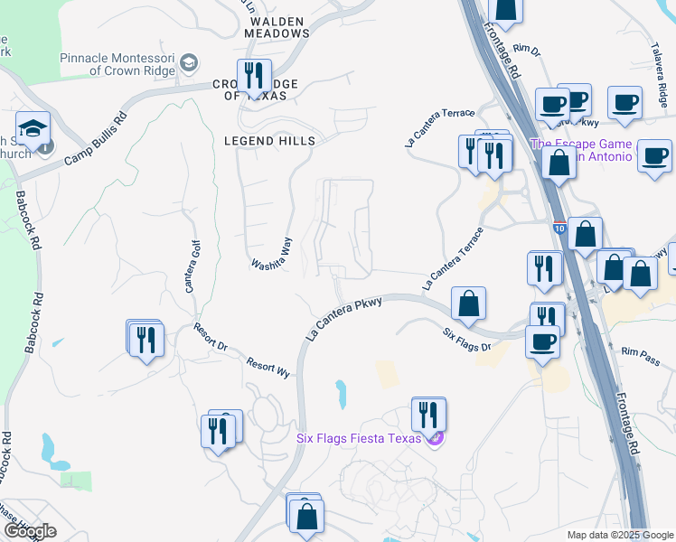 map of restaurants, bars, coffee shops, grocery stores, and more near 16735 La Cantera Parkway in San Antonio