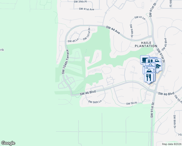 map of restaurants, bars, coffee shops, grocery stores, and more near 10000 Southwest 52nd Avenue in Gainesville