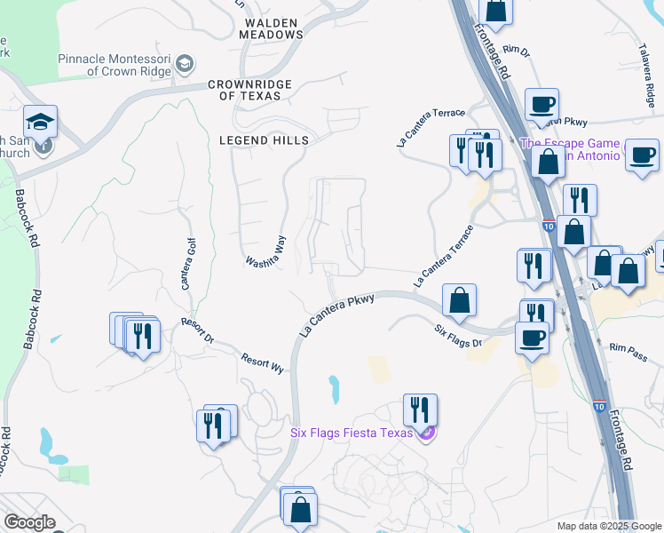 map of restaurants, bars, coffee shops, grocery stores, and more near 16735 La Cantera Parkway in San Antonio