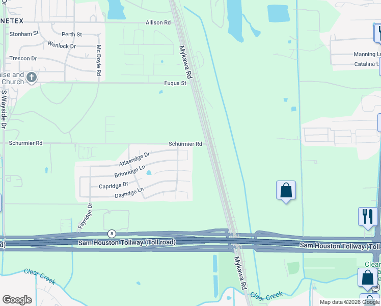 map of restaurants, bars, coffee shops, grocery stores, and more near 13906 Rimple Bend Lane in Houston