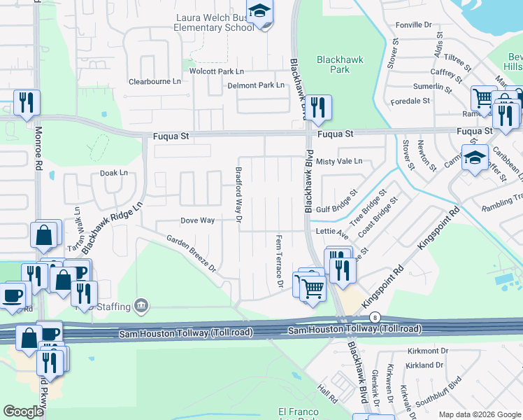 map of restaurants, bars, coffee shops, grocery stores, and more near 10926 Cayman Mist Drive in Houston