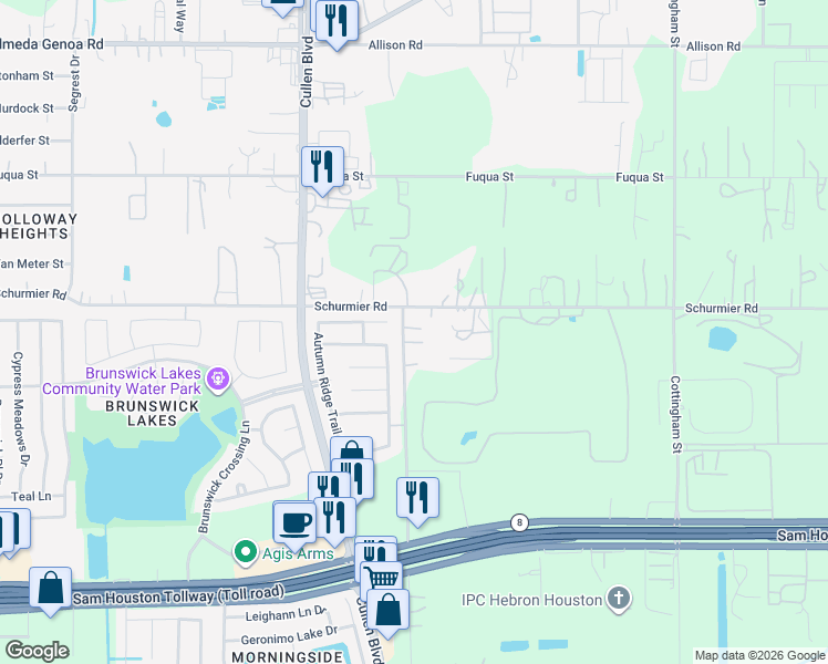 map of restaurants, bars, coffee shops, grocery stores, and more near 13921 Old Chocolate Bayou Road in Houston