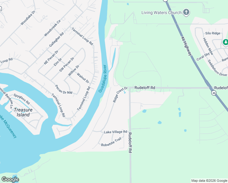 map of restaurants, bars, coffee shops, grocery stores, and more near 348 Lake Ridge Drive in Seguin