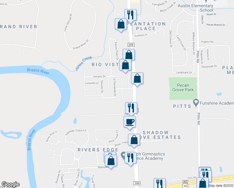 map of restaurants, bars, coffee shops, grocery stores, and more near 814 La Hacienda Drive in Richmond