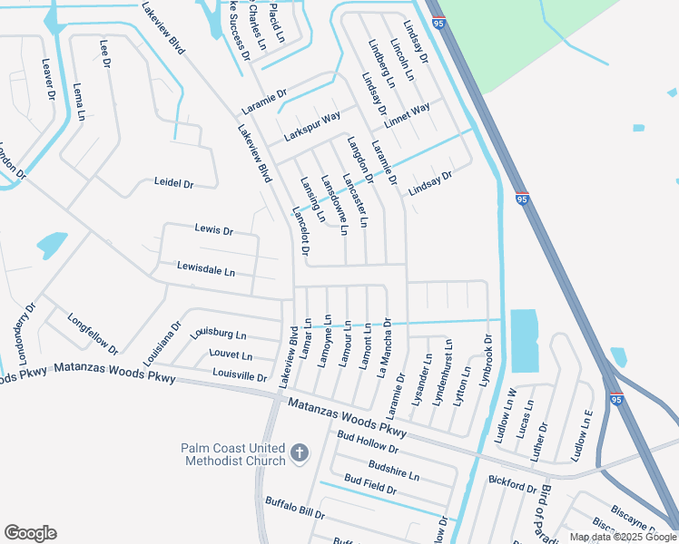 map of restaurants, bars, coffee shops, grocery stores, and more near 23 Lancelot Drive in Palm Coast