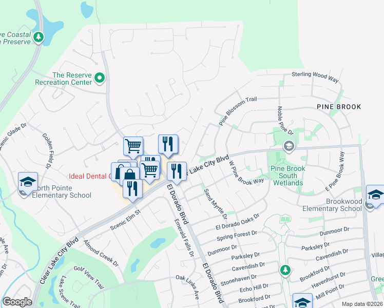 map of restaurants, bars, coffee shops, grocery stores, and more near 4119 Pinecrest Trail in Houston
