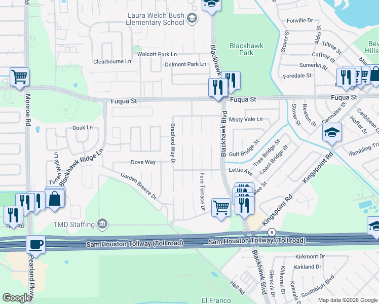 map of restaurants, bars, coffee shops, grocery stores, and more near 10926 Cayman Mist Drive in Houston