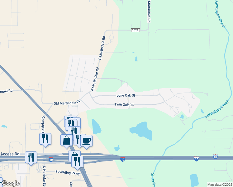 map of restaurants, bars, coffee shops, grocery stores, and more near 146 Lone Oak Street in Seguin