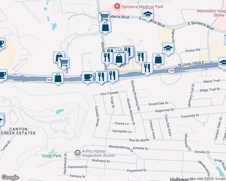 map of restaurants, bars, coffee shops, grocery stores, and more near 513 Paseo Canada in Hollywood Park