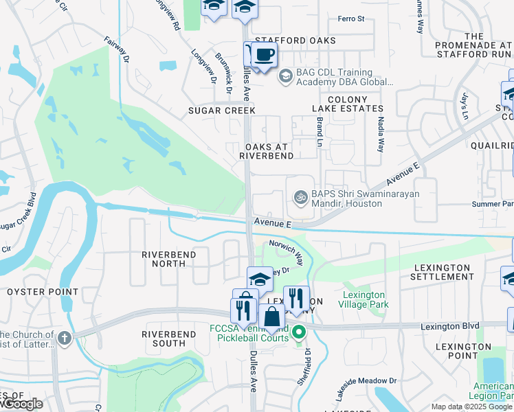 map of restaurants, bars, coffee shops, grocery stores, and more near 1201 Dulles Avenue in Stafford