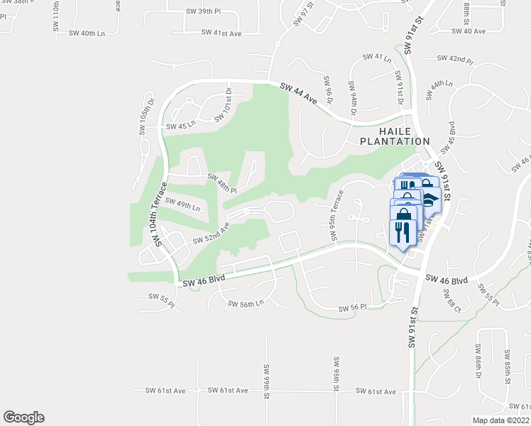 map of restaurants, bars, coffee shops, grocery stores, and more near 10000 Southwest 52nd Avenue in Gainesville