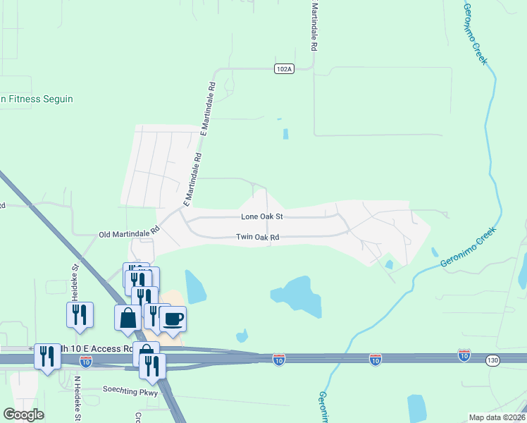 map of restaurants, bars, coffee shops, grocery stores, and more near 162 Lone Oak Street in Seguin