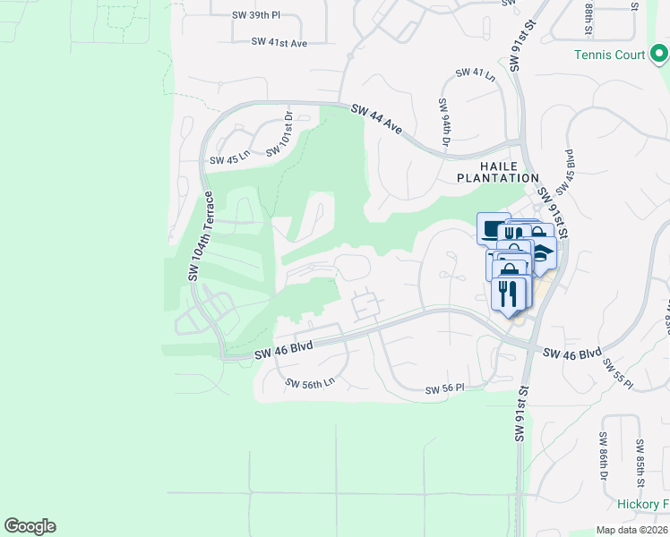 map of restaurants, bars, coffee shops, grocery stores, and more near 10000 Southwest 52nd Avenue in Gainesville