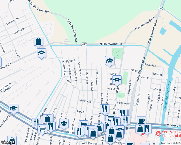 map of restaurants, bars, coffee shops, grocery stores, and more near 659 Duval Ave in Houma