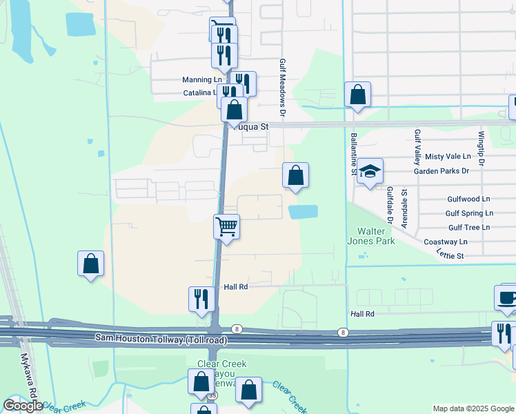 map of restaurants, bars, coffee shops, grocery stores, and more near 10901 Telephone Road in Houston