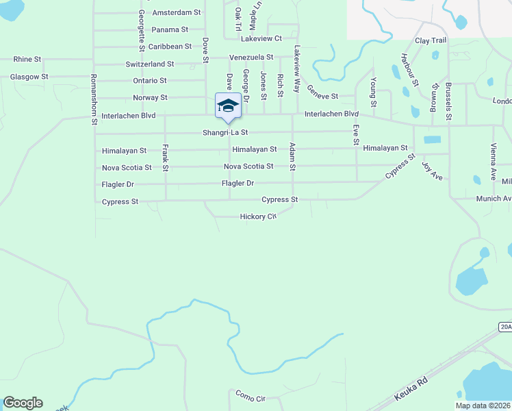 map of restaurants, bars, coffee shops, grocery stores, and more near 124 Hickory Circle in Interlachen