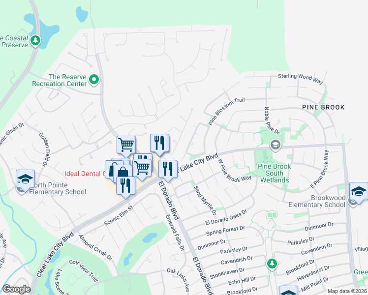 map of restaurants, bars, coffee shops, grocery stores, and more near 4119 Pinecrest Trail in Houston