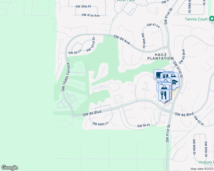 map of restaurants, bars, coffee shops, grocery stores, and more near 10000 Southwest 52nd Avenue in Gainesville