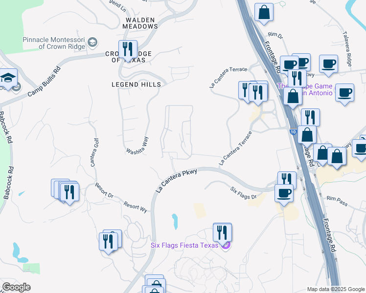 map of restaurants, bars, coffee shops, grocery stores, and more near 16735 La Cantera Parkway in San Antonio