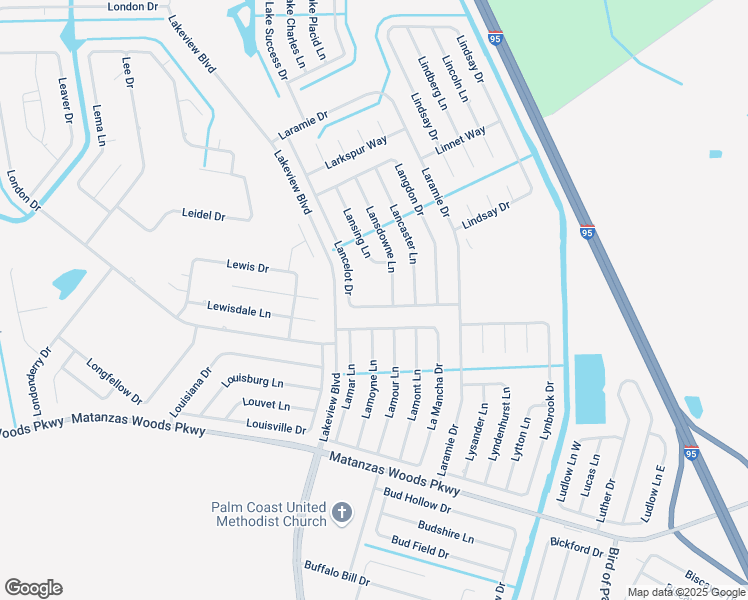 map of restaurants, bars, coffee shops, grocery stores, and more near 23 Lancelot Drive in Palm Coast