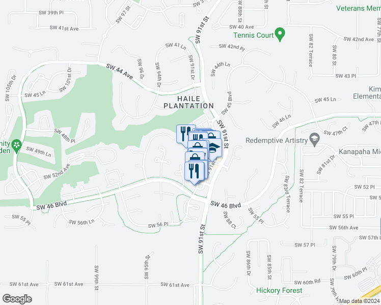 map of restaurants, bars, coffee shops, grocery stores, and more near 5133 Southwest 91 Court in Gainesville