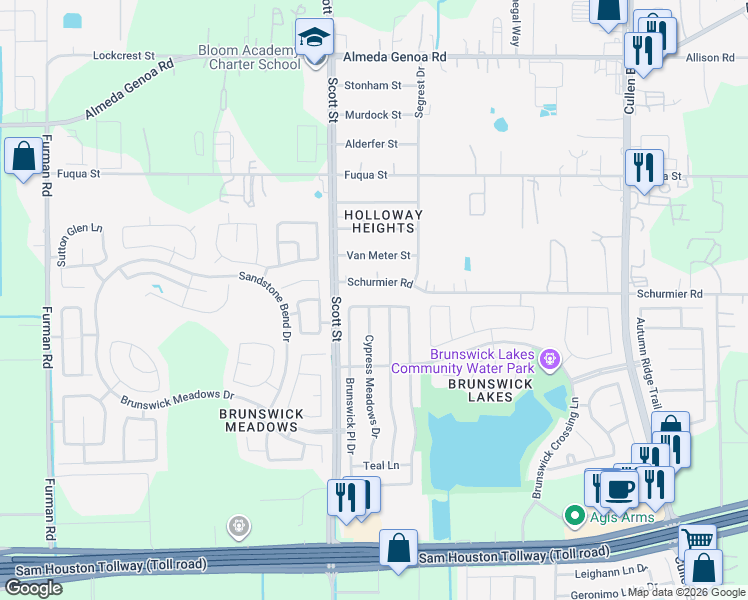 map of restaurants, bars, coffee shops, grocery stores, and more near 3535 Wigeon Ridge Lane in Houston