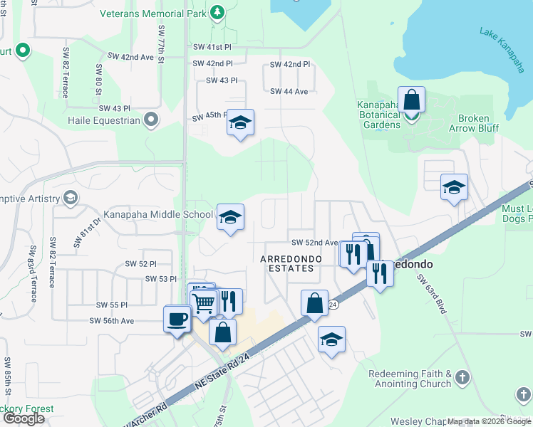 map of restaurants, bars, coffee shops, grocery stores, and more near 5003 Southwest 70th Terrace in Gainesville