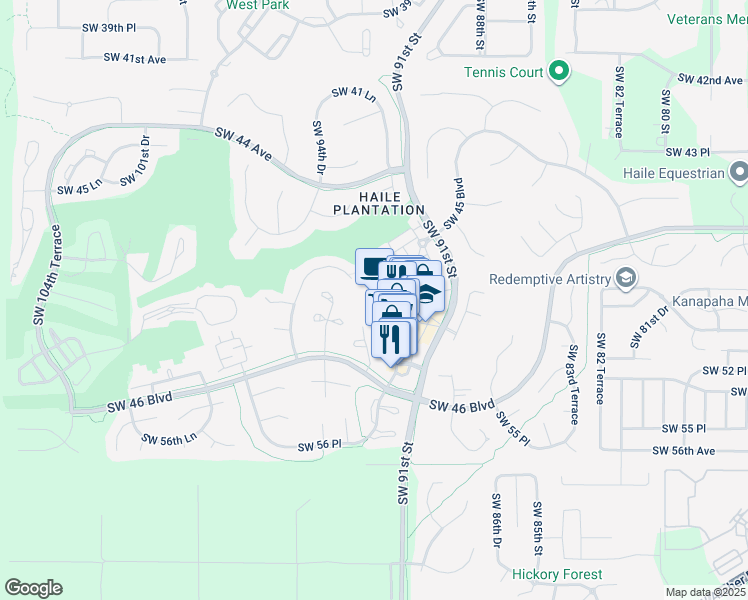 map of restaurants, bars, coffee shops, grocery stores, and more near 5133 Southwest 91 Court in Gainesville