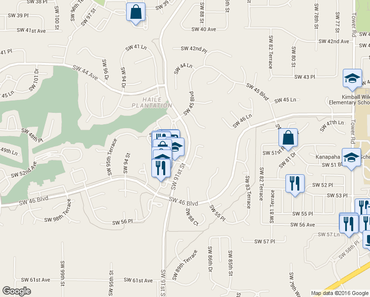 map of restaurants, bars, coffee shops, grocery stores, and more near 5108 Southwest 88 Terrace in Gainesville