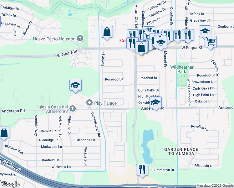 map of restaurants, bars, coffee shops, grocery stores, and more near 4615 Brownstone Lane in Houston