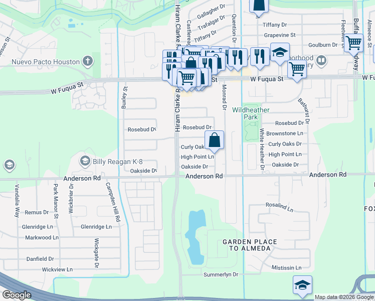 map of restaurants, bars, coffee shops, grocery stores, and more near 4414 Curly Oaks Drive in Houston