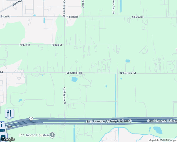 map of restaurants, bars, coffee shops, grocery stores, and more near 5025 Schurmier Road in Houston