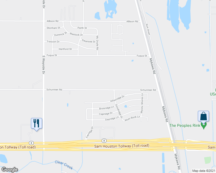 map of restaurants, bars, coffee shops, grocery stores, and more near 6429 Schurmier Road in Houston