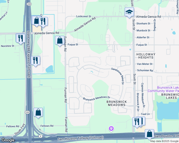 map of restaurants, bars, coffee shops, grocery stores, and more near 2918 Westwood Manor Lane in Houston